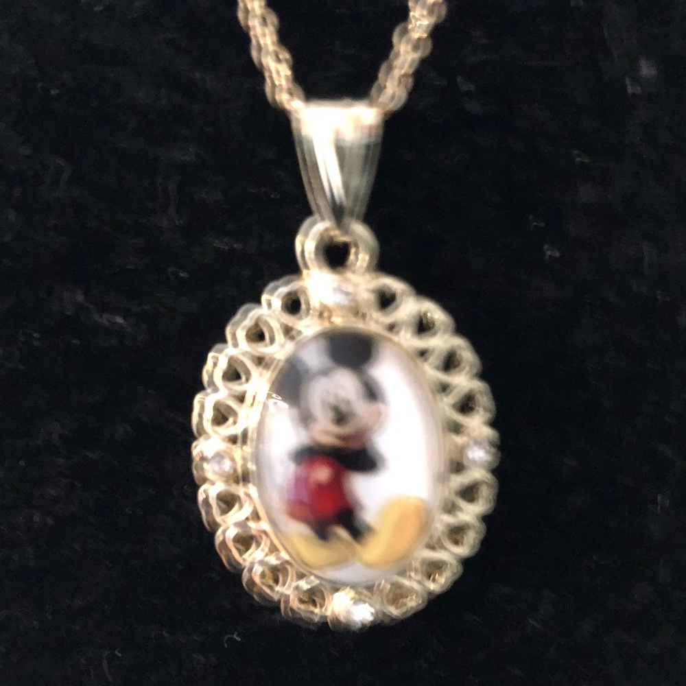 Gold-Tone Mickey Mouse Oval Pendant Necklace - Women Jewelry - Picture 4 of 9